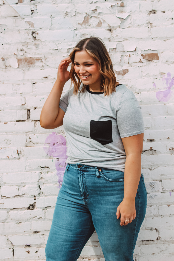 Riley Pocket Tee in Teal, Purple, & Grey