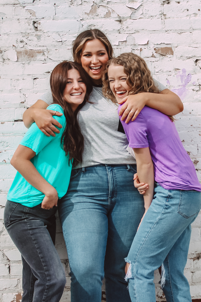 Riley Pocket Tee in Teal, Purple, & Grey